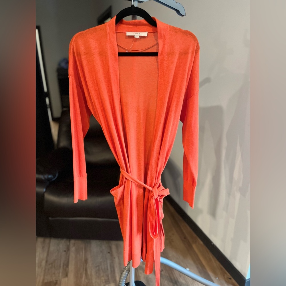 Loft Orange long lightweight cardigan with belt